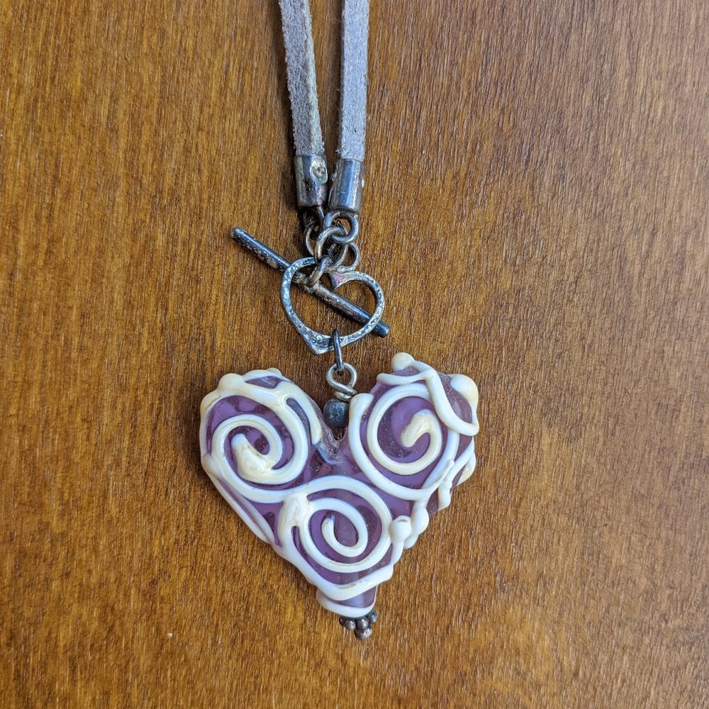 Blown Glass Heart Pendant on Leather Necklace